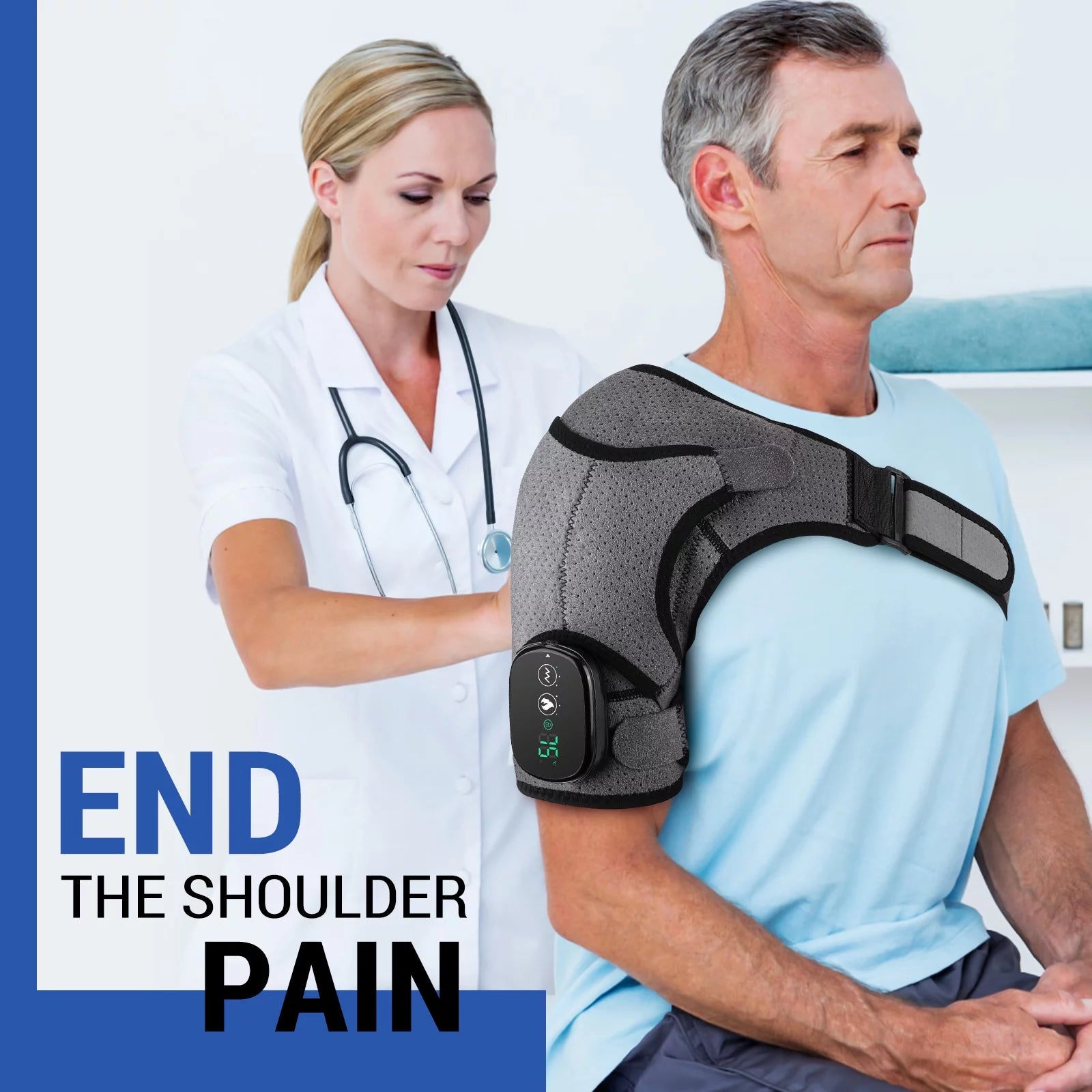 Heated Shoulder Brace, Shoulder Heating Pad with Massage, Electric Cordless Heated Shoulder Wrap with 3 Heating & Vibration Levels, Vibration Heated Shoulder Massager for Men Women Relaxation
